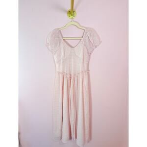 Blush Pink Cottagecore Midi Dress – Puff Sleeves & Flowy Romantic Style